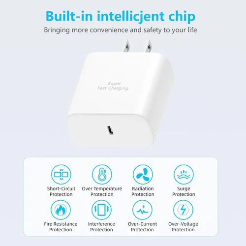 Vista 10 de Cargador súper rápido de 45 W para Samsung, cargador de teléfono Android, paquete de 2 Cable USB C a C de 10 pies, bloque de carga de 45 vatios