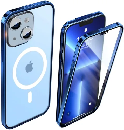 Vista 9 de Funda para iPhone 14 Cubierta de hebilla de doble cara Cubierta de pantalla y cámara Cubierta protectora de parachoques de metal Funda transparente
