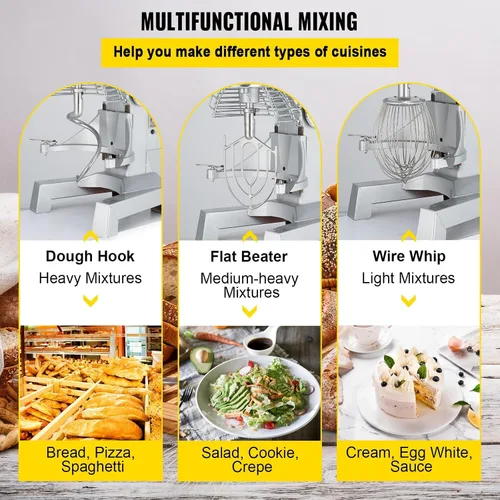 Vista 5 de Happybuy 10Qt Mezclador Comercial de Alimentos con Función de Temporización, Mezclador Comercial de 500W, Bol de Acero Inoxidable, Resistencia