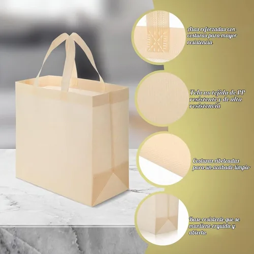 Vista 5 de Reginary - Bolsas de compras reutilizables de 50 unidades, no tejidas, color beige Foldable carry tote, Retail boutique use, Grocery shopping
