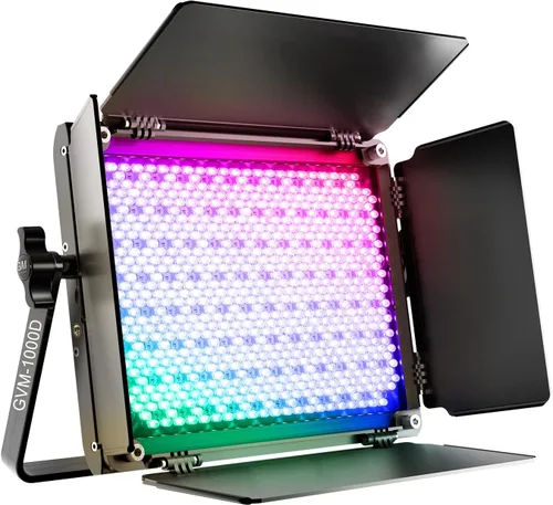 Vista 4 de GVM - Luz de video LED RGB con soporte de trípode, kit de iluminación de estudio con panel de control de aplicación, 3200K-5600K regulable, CRI97