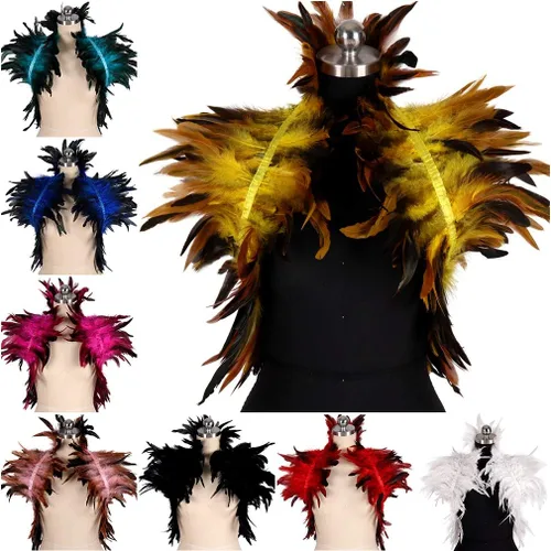 Vista 7 de Arnés de plumas para mujer, chal punk, victoriano, real, natural, de plumas, chal de carnaval, disfraz de baile gótico