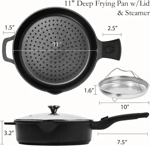 Vista 2 de ESLITE LIFE Sartén antiadherente Always con tapa, sartén de 11 pulgadas (4.5 Qt) para freír en profundidad y saltear, segura para horno, inducción