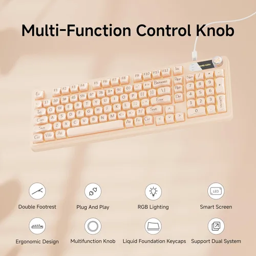 Vista 8 de EWEADN V102 Wired Keyboard, 98 Keys Creamy Gaming Keyboard with Number Pad, Display Screen & Media Knob RGB Silent Wired Cute Computer Keyboard for
