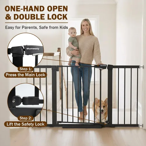 Vista 5 de Mumeasy Puerta de bebé extra ancha de 29.7 a 51 pulgadas para escaleras, puerta para perros de interior extra larga para puertas, puerta para niños