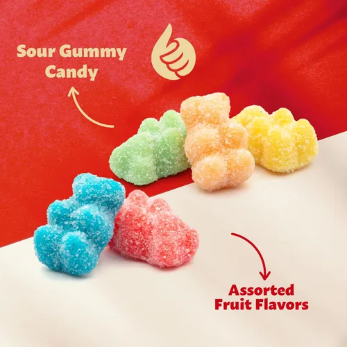 Vista 5 de Neon Sour Gummi Bears, caramelo de goma, sabor a fruta, bolsa de 2 libras Gomitas ácidas, caramelos masticables, snack nocturno de cine
