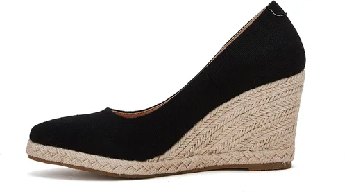 Vista 4 de Ruanyu Alpargatas de plataforma para mujer, sandalias de cuña de color sólido, puntera cerrada, cómodas, zapatos de tacón de cuña
