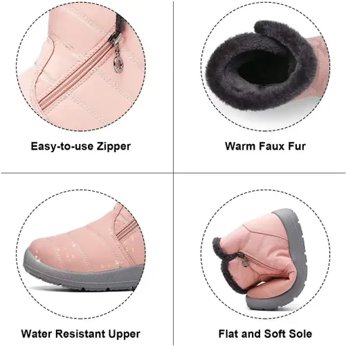 Vista 3 de Cheval Botas de invierno con cremallera para mujer, botines cálidos con forro de piel, antideslizantes, impermeables, cómodas, botas de invierno