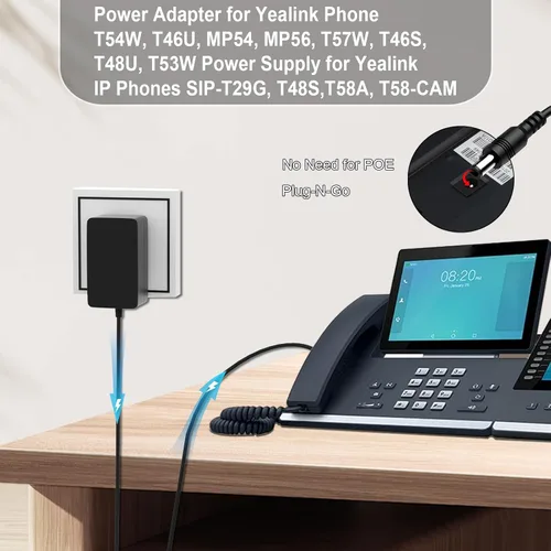 Vista 3 de Cable adaptador de corriente de 5 V para teléfonos Yealink SIP compatible con cargador de fuente de alimentación T54W, T29G, T46S, T46U, T48S, T48U