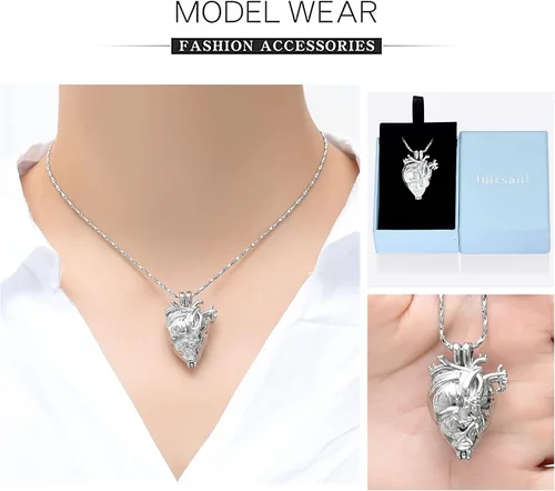 Vista 40 de Imrsanl Collar con colgante de joyería de cremación para cenizas – Collar anatómico de urna de corazón para cenizas – Medallones conmemorativos