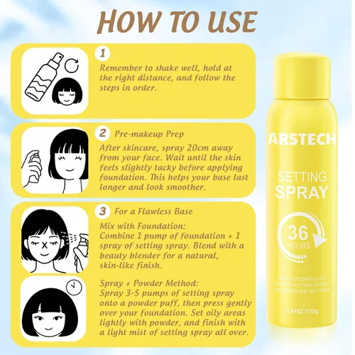 Vista 4 de Spray Fijador para Maquillaje de Larga Duración para hasta 36HR de Uso Vitamina C Rocío Facial Ultrafino con Efecto Luminoso Hidratante y Calmante