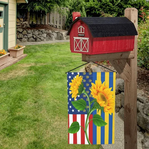 Vista 5 de Bandera de amor por Ucrania Bandera de girasol patriótica de jardín americano de 12x18 pulgadas a prueba de decoloración Bandera de jardín
