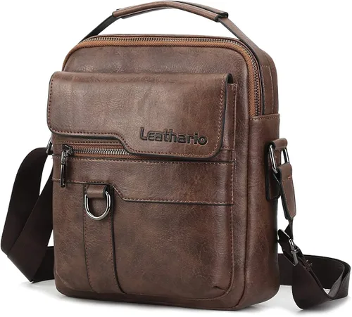 Vista 9 de Leathario Bolso cruzado de cuero para hombre bolso pequeño de mensajero para hombre bolso de hombro para hombre mochila de viaje paquete de trabajo