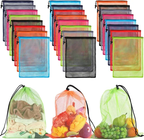 Vista 15 de 13 "X15.5" 12pcs malla lavandería cordón bolsa nylon cordón gimnasio bolsa con cierre de cordón
