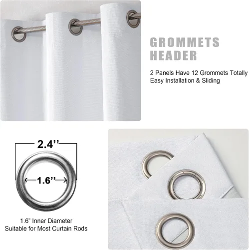 Vista 4 de OVZME Cortinas 100% opacas de 84 pulgadas de largo, 2 paneles para sala de estar, cortinas opacas blancas grisáceas, cortinas con aislamiento