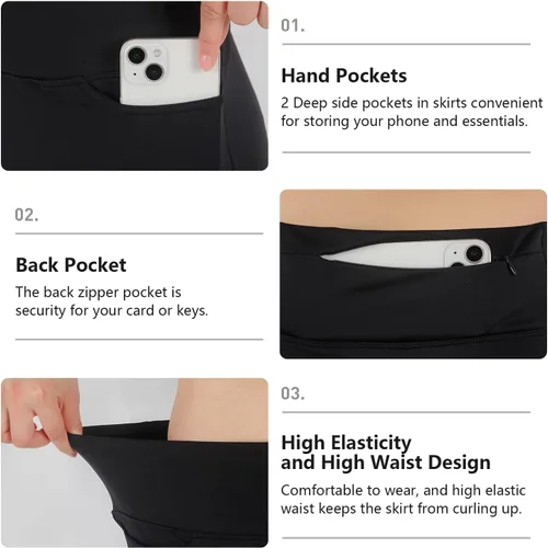 Vista 4 de Falda pantalón corta para mujer, falda hasta la rodilla, falda atlética, falda deportiva, falda para correr.