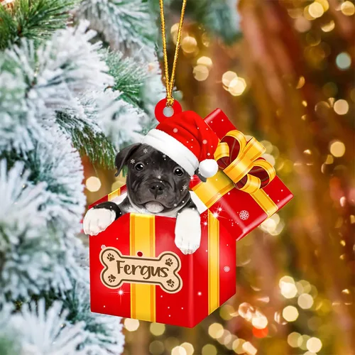 Vista 20 de Adorno de Navidad personalizado de Akita Inu, nombre personalizado Akita Inu para árbol de Navidad, en caja de regalo roja