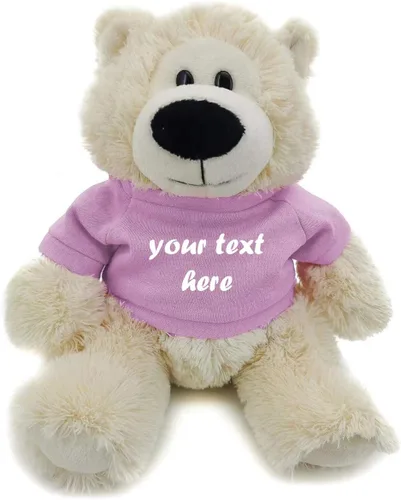 Vista 7 de Plushland Cream Sophie Bear 12.0 in, regalo personalizado para animales de peluche, texto personalizado en la camisa, gran regalo para el día