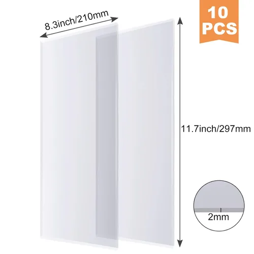 Vista 2 de Paquete de 10 láminas de acrílico transparente de 8 x 12 pulgadas, 0.079 in de grosor, tablero acrílico transparente rectangular, panel de acrílico