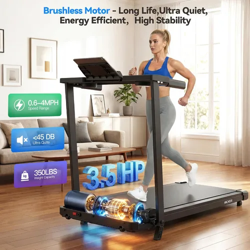 Vista 3 de ANCHEER Portable Treadmill with Incline, 3.5HP Walking Pad with Desk & Handle Bar, Foldable Treadmill for Home Office Small Space with Remote