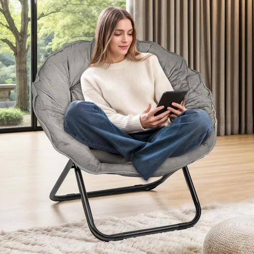 Vista 14 de Grezone Silla plegable de piel sintética, silla plegable portátil de luna suave para dormitorio, dormitorios, apartamentos, descanso, jardín y Negro