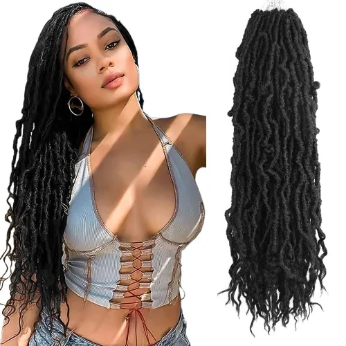 Vista 27 de BOHOBABE Rastas Sintéticas de Ganchillo de 10 Pulgadas, Rastas de Ganchillo Suaves Boho con Puntas Rizadas, Rastas Cortas de Diosa Bohemia de 1#