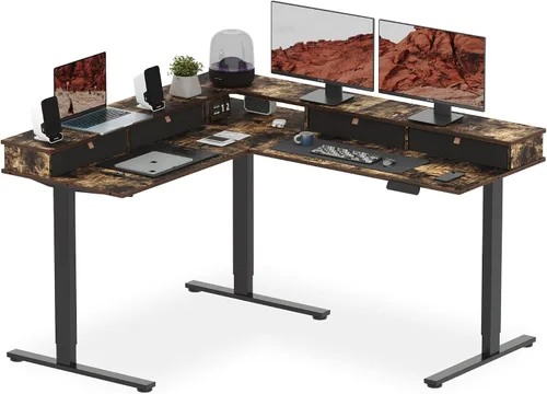 Vista 26 de SANODESK - Escritorio de pie en forma de L, altura ajustable, escritorio de esquina eléctrico, mesa de computadora ajustable de 63 x 48 pulgadas