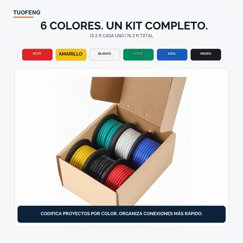 Vista 7 de TUOFENG 14AWG Cable de silicona de 13.2 pies (4m) 6 colores - Cable trenzado de cobre estañado flexible 600V resistente a altas temperaturas