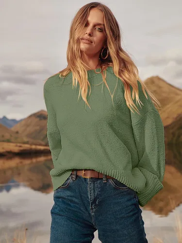 Vista 70 de LOGENE Suéter de gran tamaño para mujer, cuello redondo, manga larga, suave, mullido, suéter de punto 2025 para otoño e invierno