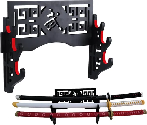 Vista 12 de Soporte de Katana con Montura de Pared - Soporte de Katana Acolchado de Terciopelo con Ícono de Dragón de 1 Nivel, Expositor de Espada Samurai