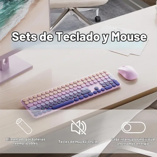Vista 2 de Combo de teclado y mouse inalámbricos retro rosa rubor