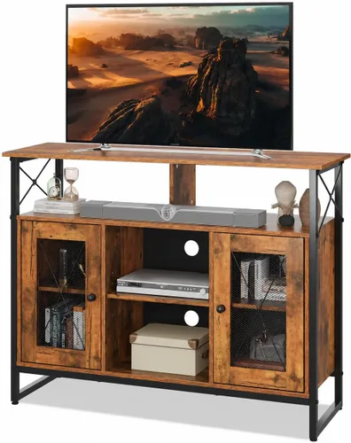 Vista 9 de WLIVE Soporte de TV para TV de 43 pulgadas, pequeño centro de entretenimiento con gabinete de almacenamiento y estantes ajustables, soportes de TV