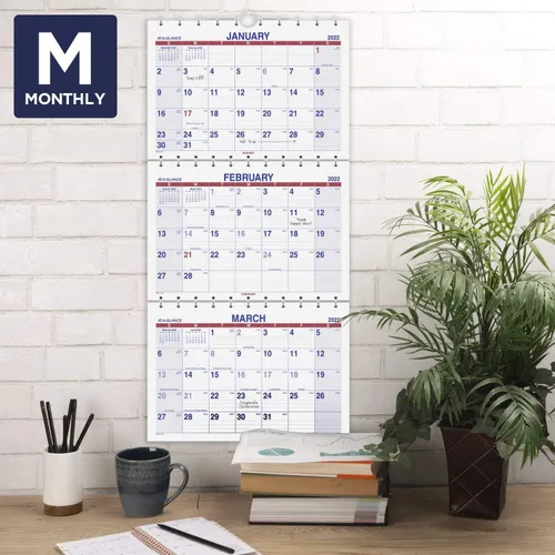 Vista 2 de AT-A-GLANCE - Calendario de pared 2022, 12 x 27 pulgadas, grande, Move-A-Page, tres meses (PMLF1128)