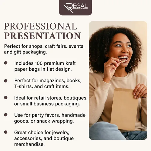 Vista 7 de RJ Displays 100 Pack Brown Kraft Paper Merchandise Tote Bags Small Paper Gift Shopping Bags Bulk for Magazines, Books, Party Favors, Retail Sales
