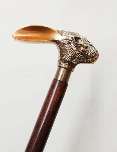 Vista 2 de Mango de cabeza de conejo con acabado antiguo de bronce, bastón hecho a mano, de madera, regalo para hombres y mujeres