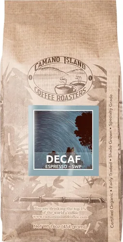 Vista 6 de Camano Island Coffee Roasters Mezcla de espresso descafeinado, grano entero de 12 onzas, tostado oscuro fresco de agua suiza procesada, orgánico