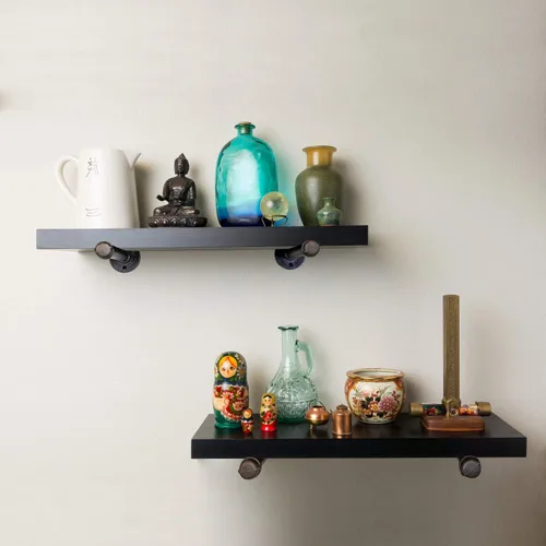 Vista 5 de Soportes industriales de tubo de hierro negro de 1/2 pulgada, soporte rústico para colgar en la pared, soportes de tubo personalizados para estantes