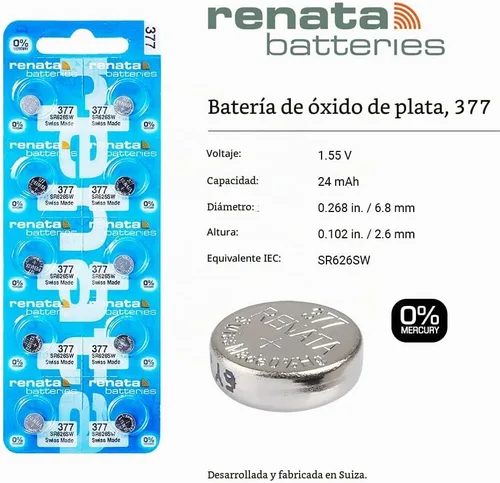 Vista 2 de Renata 377 SR626SW Baterías - Batería de reloj de óxido de plata de 1.55V 377 (2 unidades)