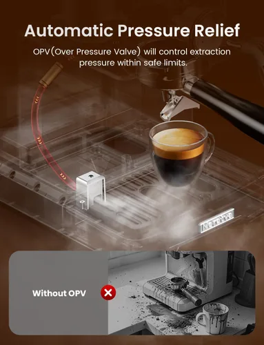 Vista 5 de Máquina de café espresso Neretva, máquina de café espresso de 15 bares con medidor de presión visible, máquina de espresso profesional con espumador