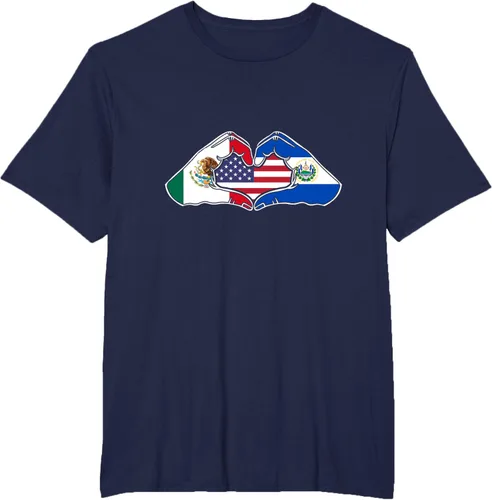 Vista 65 de Corazón manos México, El Salvador y Estados Unidos. Camiseta, Negro