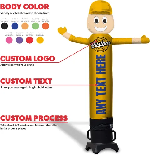 Vista 2 de LookOurWay Tubo inflable personalizado para hombre con ondas de aire, tubo publicitario inflable de 6 pies de alto con brazo agitador que agita