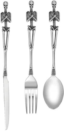 Vista 5 de Vajilla de acero inoxidable con aspecto moderno, gran regalo para Halloween, Pascua y Navidad (plata, rosa)