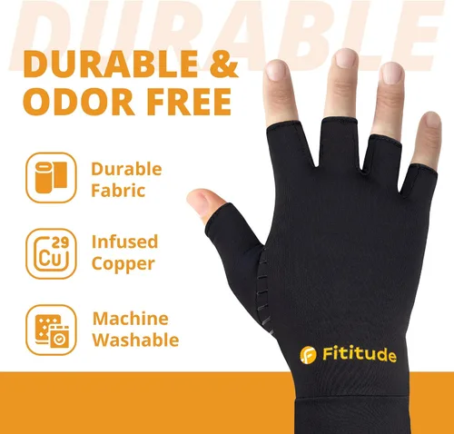 Vista 5 de Fititude Half Finger Compression Gloves with Copper Infusion for Arthritis Pain Relief and Swelling Support