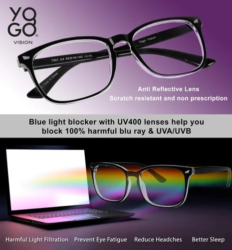 Vista 6 de Yogo Vision Blue Light Blocking Computer Glasses Anti Glare Reduce Eyestrain Eyeglasses for Men and Women