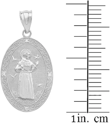 Vista 2 de Claddagh Gold 925 plata de ley San Francisco de Asís CZ colgante ovalado con dije de medalla (pequeño)