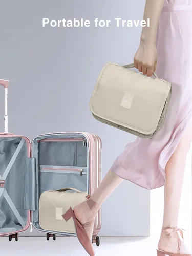 Vista 6 de Luxtude Neceser colgante para mujer con gancho para colgar, bolsa de artículos de tocador de viaje resistente al agua, bolsa organizadora de viaje