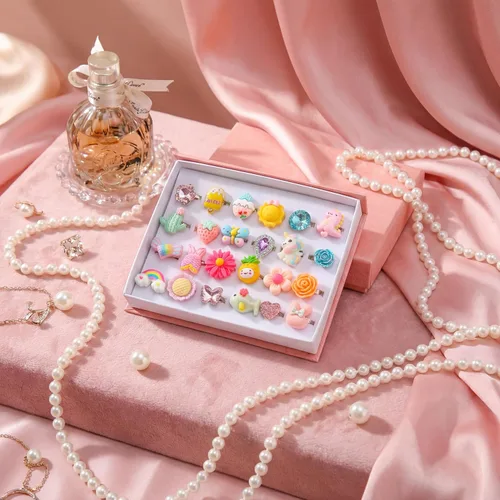 Vista 2 de PASEMM 24 anillos de joyería para niña, ajustables, sin duplicación, anillos de juego para niños en caja, anillos de juego de simulación y disfraces