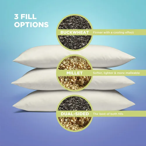 Vista 5 de Bean Products WheatDreamz - Almohada estándar, fabricada en Estados Unidos, funda de algodón orgánico con cremallera rellena de trigo sarraceno