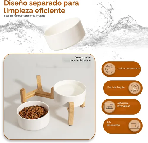 Vista 4 de Elevated Ceramic Dog Bowl, 3.6 Cups Dog Food and Water Bowl Set with Stand Blanco