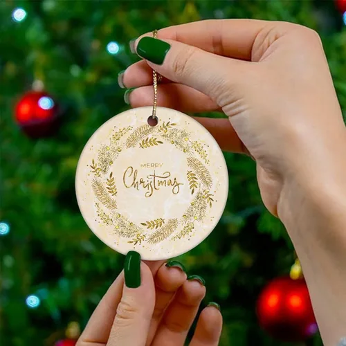 Vista 4 de Adornos de árbol de Navidad, adorno de mármol de Navidad, adorno de recuerdo, decoración del hogar, colgante de mármol natural, adornos redondos